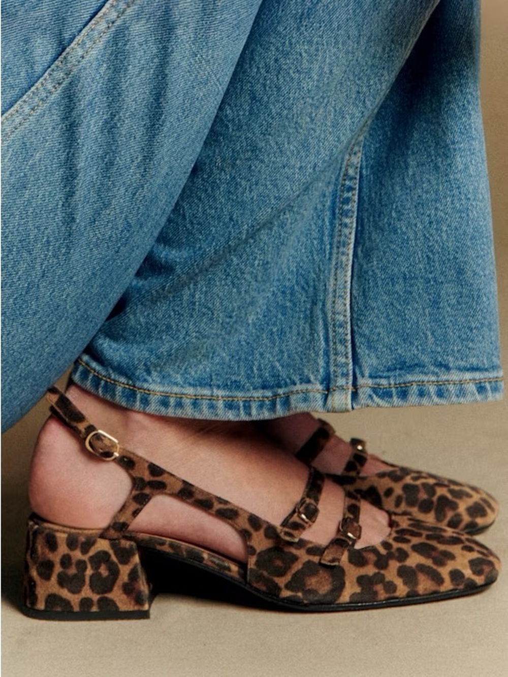 Sezane Paula Babies Mary Jane’s Leopard Print Slingback Block Heel Shoes
